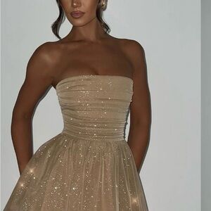 Cream Strapless A-line Prom Dress